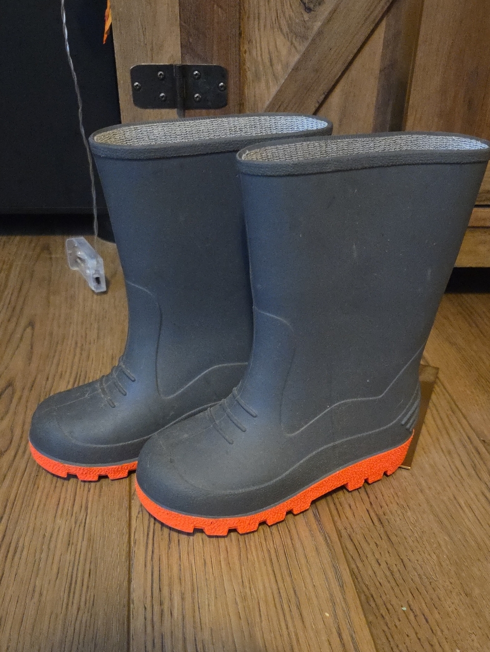 Kids Waterproof Rain Boots - Gray with Orange Sole